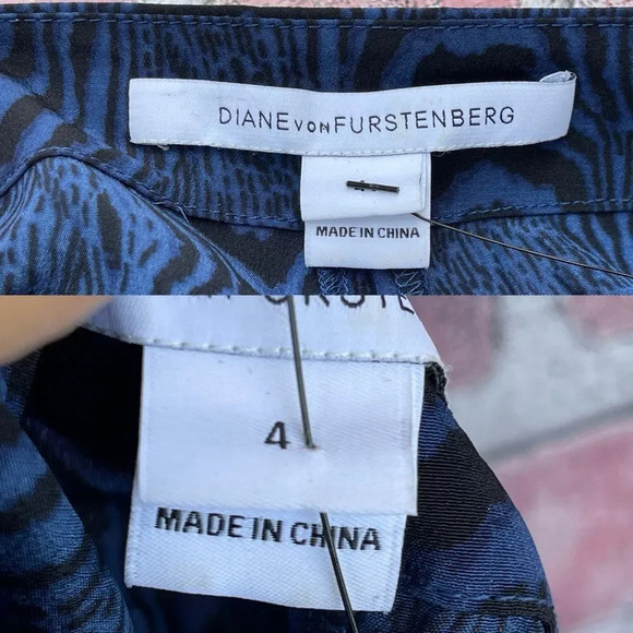 Diane von Furstenberg Blue Black Wood Grain Print Silk Jumpsuit Sz 4 - Picture 15 of 17